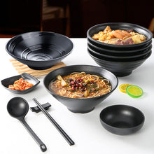 Load image into Gallery viewer, Japanese Style Melamine Beef Ramen Bowl Fast Food Tableware Black Frosted Noodles Soup Bowl Spoon Dinnerware Kitchen Accessories
