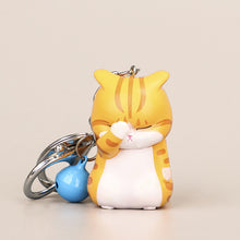 Load image into Gallery viewer, Cute Shy Cat Figurines Keychain with Bell Chubby Kitten Keyring Ornament Cartoon Car Keys Chains Bag Decoration Pendant Birthday Gifts

