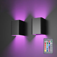 Load image into Gallery viewer, Nordic RGB LED Wall Light Dimmable Square Up Down Lamps With Remote Control For Bedside Bedroom Sconce Living Room Home Decoration
