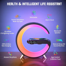 Load image into Gallery viewer, LED App Control RGB Night Light Atmosphere Lamps Digital Alarm Clock Speaker Wireless Charger Children Sleep Bedroom Decoration
