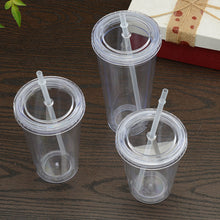 Load image into Gallery viewer, 350ml/450ml/650ml Clear Tumbler With Straw Reusable Transparent Double-layer Water Bottle For Coffee Milk DIY Smoothie Cup Drinkware
