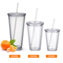 Load image into Gallery viewer, 350ml/450ml/650ml Clear Tumbler With Straw Reusable Transparent Double-layer Water Bottle For Coffee Milk DIY Smoothie Cup Drinkware
