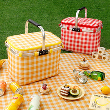 Load image into Gallery viewer, Outdoor Large Capacity Picnic Basket Thickened Aluminum Film Incubator With Foldable Aluminum Rack Spring Picnic Camping Suitcase Storage Basket
