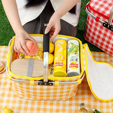 Load image into Gallery viewer, Outdoor Large Capacity Picnic Basket Thickened Aluminum Film Incubator With Foldable Aluminum Rack Spring Picnic Camping Suitcase Storage Basket
