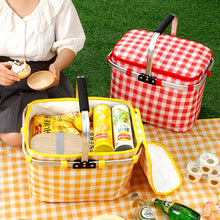 Load image into Gallery viewer, Outdoor Large Capacity Picnic Basket Thickened Aluminum Film Incubator With Foldable Aluminum Rack Spring Picnic Camping Suitcase Storage Basket
