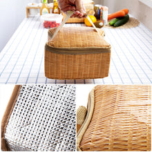 Load image into Gallery viewer, Portable Imitation Rattan Printed Thickened Picnic Bag Waterproof Bento Bag Outdoor Food Insulation Camping Bento Bag Portable Lunch Box Bag
