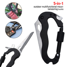 Load image into Gallery viewer, 5 In 1 Outdoor Multifunctional Quick-Hanging Mountaineering Buckle Jungle Stainless Steel Knife Keychain Screwdriver Bottle Opener Military Camping Supplies
