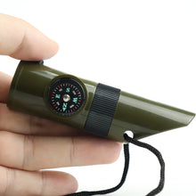 Load image into Gallery viewer, Outdoor 7 In 1 Multifunctional Emergency Survival Whistle With Compass Led Light Thermometer Magnifier Reflector Outdoor Hiking Accessories
