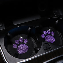 Load image into Gallery viewer, 2Pcs Diamond Footprint Anti-slip Mat Water Cup Car Accessories For Women Crystal Rhinestone Non-slip Mat with Cat Footprint
