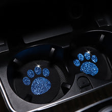 Load image into Gallery viewer, 2Pcs Diamond Footprint Anti-slip Mat Water Cup Car Accessories For Women Crystal Rhinestone Non-slip Mat with Cat Footprint

