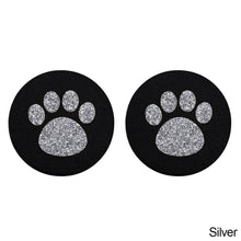 Load image into Gallery viewer, 2Pcs Diamond Footprint Anti-slip Mat Water Cup Car Accessories For Women Crystal Rhinestone Non-slip Mat with Cat Footprint
