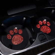 Load image into Gallery viewer, 2Pcs Diamond Footprint Anti-slip Mat Water Cup Car Accessories For Women Crystal Rhinestone Non-slip Mat with Cat Footprint

