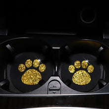 Load image into Gallery viewer, 2Pcs Diamond Footprint Anti-slip Mat Water Cup Car Accessories For Women Crystal Rhinestone Non-slip Mat with Cat Footprint
