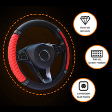 Load image into Gallery viewer, Universal Car Steering Wheel Cover Leather Embroidered Color Diamond-Studded Elastic Steering Wheel Cover 37-38cm Four Seasons
