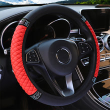 Load image into Gallery viewer, Universal Car Steering Wheel Cover Leather Embroidered Color Diamond-Studded Elastic Steering Wheel Cover 37-38cm Four Seasons
