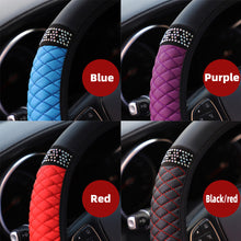 Load image into Gallery viewer, Universal Car Steering Wheel Cover Leather Embroidered Color Diamond-Studded Elastic Steering Wheel Cover 37-38cm Four Seasons
