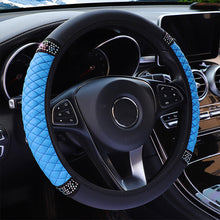 Load image into Gallery viewer, Universal Car Steering Wheel Cover Leather Embroidered Color Diamond-Studded Elastic Steering Wheel Cover 37-38cm Four Seasons

