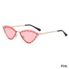 Load image into Gallery viewer, New Triangle Cat Eye Sunglasses Alloy Rimless Crystal Shiny Sun Glasses Female Unique Elegant Green Rhinestone Shades

