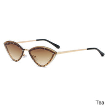 Load image into Gallery viewer, New Triangle Cat Eye Sunglasses Alloy Rimless Crystal Shiny Sun Glasses Female Unique Elegant Green Rhinestone Shades
