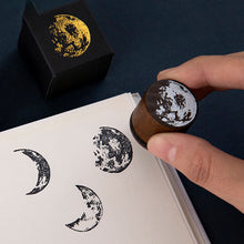 Load image into Gallery viewer, Vintage Moon Series Wood Stamp Phases of The Moon Round Wooden Rubber Stamps for DIY Craft Letters Diary and Scrapbooking
