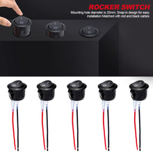 Load image into Gallery viewer, 5Pcs Car 20mm Mini Round Rocker Switch ON Off 12 Volt Toggle Switch 12V Automotive RV 2 Pin Switch 120V With Wire

