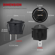 Load image into Gallery viewer, 5Pcs Car 20mm Mini Round Rocker Switch ON Off 12 Volt Toggle Switch 12V Automotive RV 2 Pin Switch 120V With Wire
