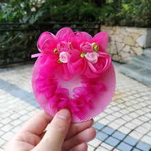 Load image into Gallery viewer, Girl Women Bun Cover Snood Hair Net Hair Nets Latin Ballet Dance Crochet Snoods Accessories With Flower
