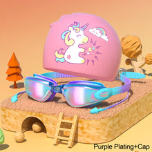 Load image into Gallery viewer, Children's Electroplating Swimming Goggles Anti-Fog HD Swimming Glasses
