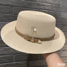 Load image into Gallery viewer, Metal R Letter Buckle Straw Hat Leisure Summer Sunscreen Hat Women's Fashionable Beach Hat Vintage Hat Church Hats
