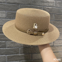 Load image into Gallery viewer, Metal R Letter Buckle Straw Hat Leisure Summer Sunscreen Hat Women's Fashionable Beach Hat Vintage Hat Church Hats
