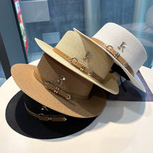 Load image into Gallery viewer, Metal R Letter Buckle Straw Hat Leisure Summer Sunscreen Hat Women's Fashionable Beach Hat Vintage Hat Church Hats
