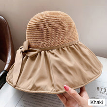 Load image into Gallery viewer, Wide-Brimmed Fisherman's Hat sun Block Cap UV Black Glue Hollow Top Hat Sun Block Face Beach Hollow Straw Hat
