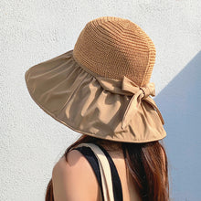 Load image into Gallery viewer, Wide-Brimmed Fisherman's Hat sun Block Cap UV Black Glue Hollow Top Hat Sun Block Face Beach Hollow Straw Hat
