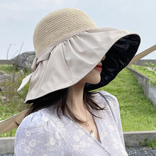Load image into Gallery viewer, Wide-Brimmed Fisherman's Hat sun Block Cap UV Black Glue Hollow Top Hat Sun Block Face Beach Hollow Straw Hat
