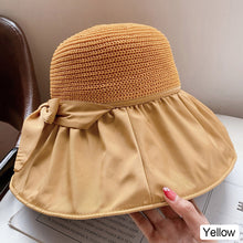 Load image into Gallery viewer, Wide-Brimmed Fisherman's Hat sun Block Cap UV Black Glue Hollow Top Hat Sun Block Face Beach Hollow Straw Hat
