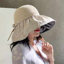 Load image into Gallery viewer, Wide-Brimmed Fisherman's Hat sun Block Cap UV Black Glue Hollow Top Hat Sun Block Face Beach Hollow Straw Hat
