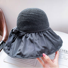 Load image into Gallery viewer, Wide-Brimmed Fisherman's Hat sun Block Cap UV Black Glue Hollow Top Hat Sun Block Face Beach Hollow Straw Hat
