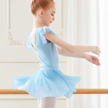 Load image into Gallery viewer, Girls Double V-Neck Yarn Sleeve One-Piece Suit Daily Dance Body Training Performance Suit Ballet Separate Suit
