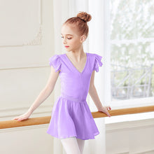 Load image into Gallery viewer, Girls Double V-Neck Yarn Sleeve One-Piece Suit Daily Dance Body Training Performance Suit Ballet Separate Suit
