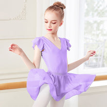 Load image into Gallery viewer, Girls Double V-Neck Yarn Sleeve One-Piece Suit Daily Dance Body Training Performance Suit Ballet Separate Suit
