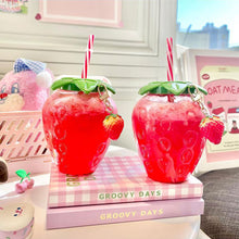 Load image into Gallery viewer, 500ml Summer Kawaii Strawberry Water Bottle Cute Strawberry Straw PP Water Bottle with Pendant Milk Coffee Straw Cup Juice Drinkware

