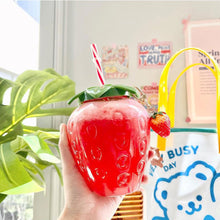 Load image into Gallery viewer, 500ml Summer Kawaii Strawberry Water Bottle Cute Strawberry Straw PP Water Bottle with Pendant Milk Coffee Straw Cup Juice Drinkware
