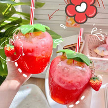 Load image into Gallery viewer, 500ml Summer Kawaii Strawberry Water Bottle Cute Strawberry Straw PP Water Bottle with Pendant Milk Coffee Straw Cup Juice Drinkware
