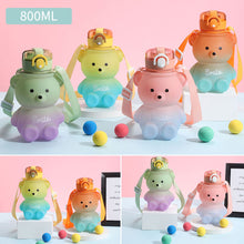 Load image into Gallery viewer, 800ml Cute Kawaii Bear Water Bottle for Girl Plastic Gradient Korean Large Outdoor Sports School Drinking Bottle With Strap Straw
