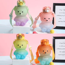 Load image into Gallery viewer, 800ml Cute Kawaii Bear Water Bottle for Girl Plastic Gradient Korean Large Outdoor Sports School Drinking Bottle With Strap Straw
