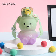 Load image into Gallery viewer, 800ml Cute Kawaii Bear Water Bottle for Girl Plastic Gradient Korean Large Outdoor Sports School Drinking Bottle With Strap Straw
