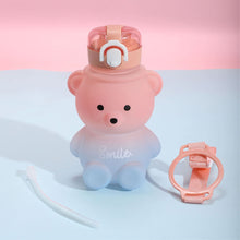 Load image into Gallery viewer, 800ml Cute Kawaii Bear Water Bottle for Girl Plastic Gradient Korean Large Outdoor Sports School Drinking Bottle With Strap Straw
