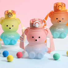 Load image into Gallery viewer, 800ml Cute Kawaii Bear Water Bottle for Girl Plastic Gradient Korean Large Outdoor Sports School Drinking Bottle With Strap Straw
