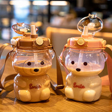 Load image into Gallery viewer, 1000ml Cute Kawaii Bear Water Bottle for Girl Plastic Gradient Korean Large Outdoor Sports School Drinking Bottle With Strap Straw
