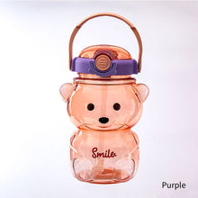 Load image into Gallery viewer, 1000ml Cute Kawaii Bear Water Bottle for Girl Plastic Gradient Korean Large Outdoor Sports School Drinking Bottle With Strap Straw
